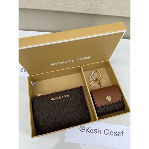 Michael Kors coin pouch apple airpod case MK signature gift set brown - Picture 5 of 7